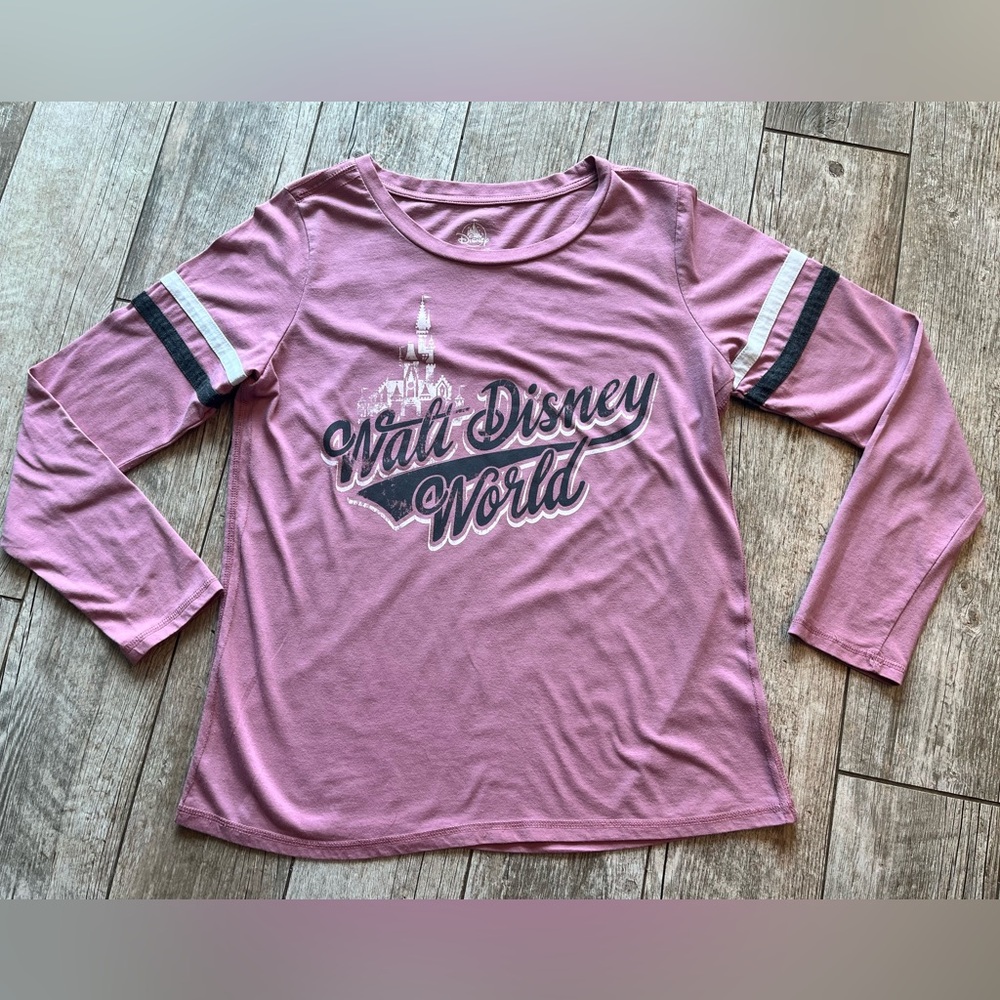 Pink Walt Disney World Baseball Jersey Style Long Sleeved Tee Large